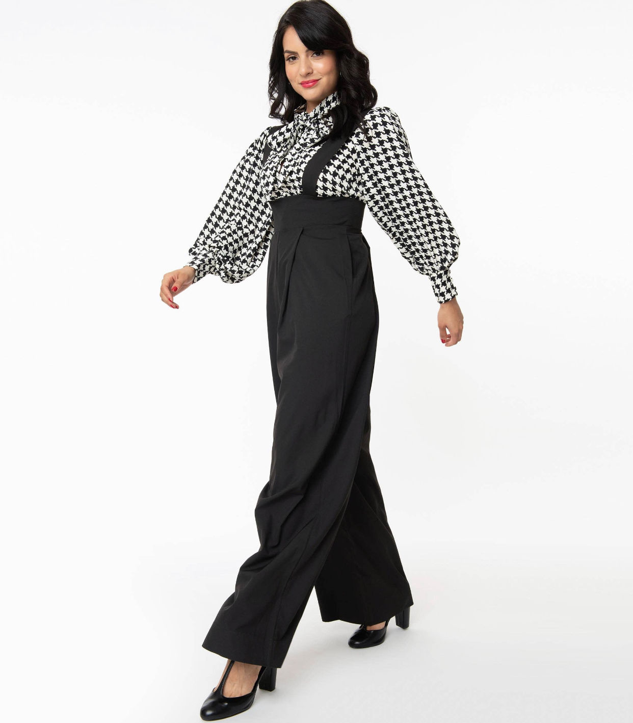 High Waist Black Wide Leg  Vintage Suspender Pants