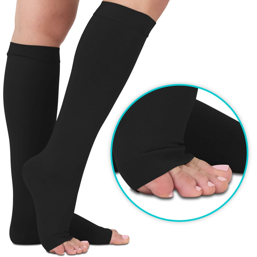 Vive Knee High Open Toe Compression Stockings 15-20mmHg