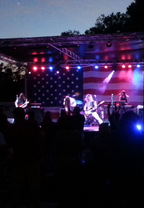 Trade show indoor stage setup in Atlanta with LED screen backdrop