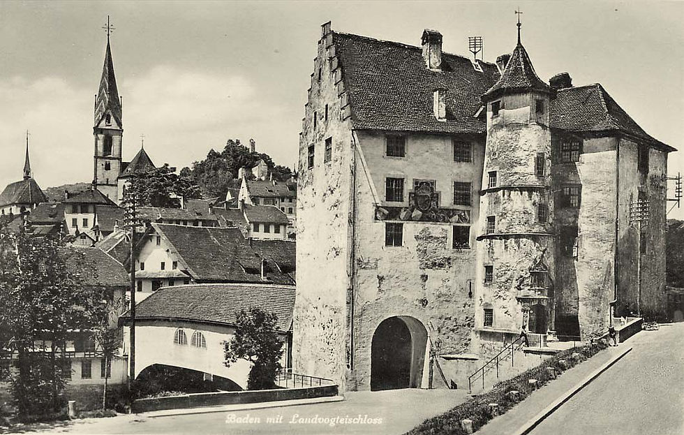 Landvogteischloss Baden im Aargau als Teil der Weinbaugeschichte der Familie Meier und des Familienweingut zum Sternen in Würenlingen bei Baden.