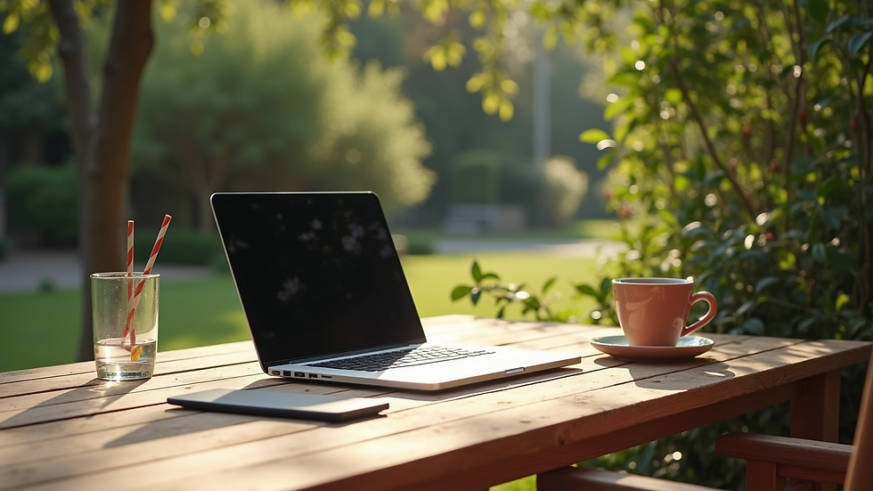 High angle view of a relaxing outdoor workspace ideal for focused remote work