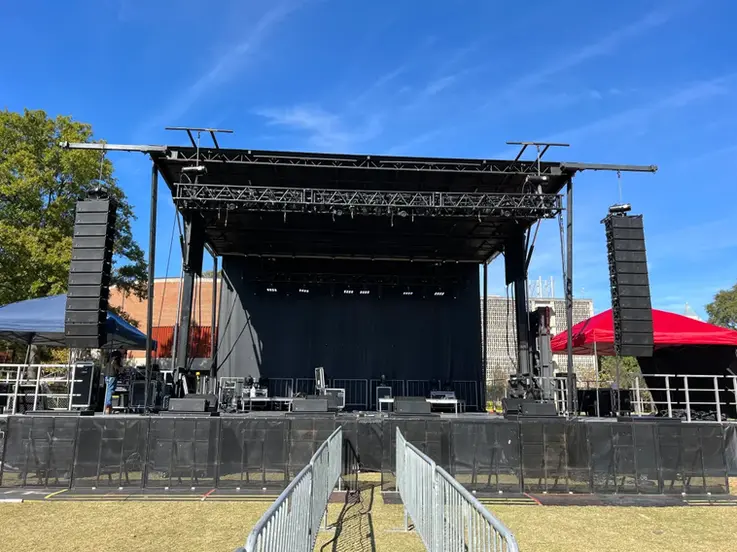 Outdoor festival stage rental setup in Atlanta by Atlanta Stage Company

