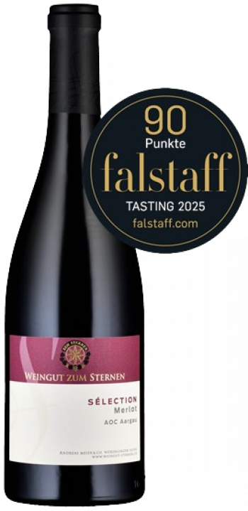 Flasche Rotwein Sélection Merlot 2022 vom Weingut zum Sternen aus Döttingen im Aargau bei Baden, online erhältlich.