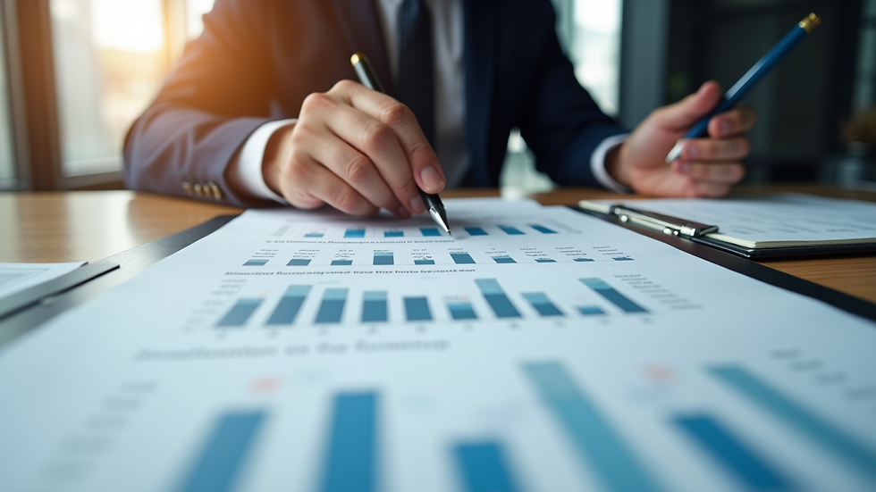 Close-up view of a financial planner reviewing investment portfolios