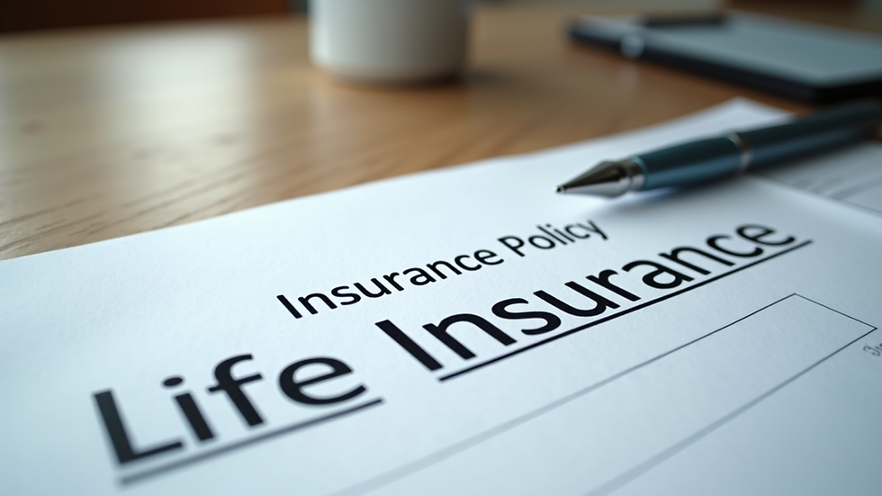 Close-up view of a life insurance policy document and pen on a desk