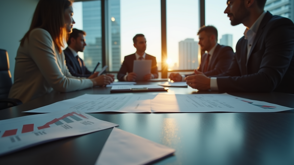 Eye-level view of a business meeting discussing financial strategies