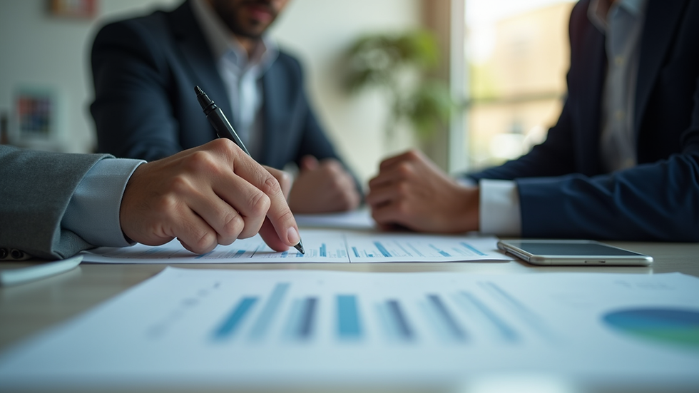 Eye-level view of a financial advisor explaining charts to a client