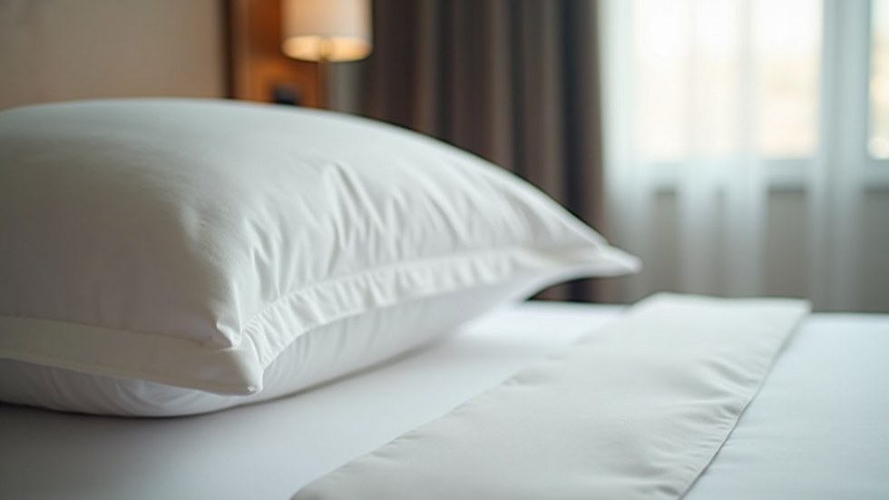 Close-up view of a hotel room bed with crisp white linens and a clean pillow
