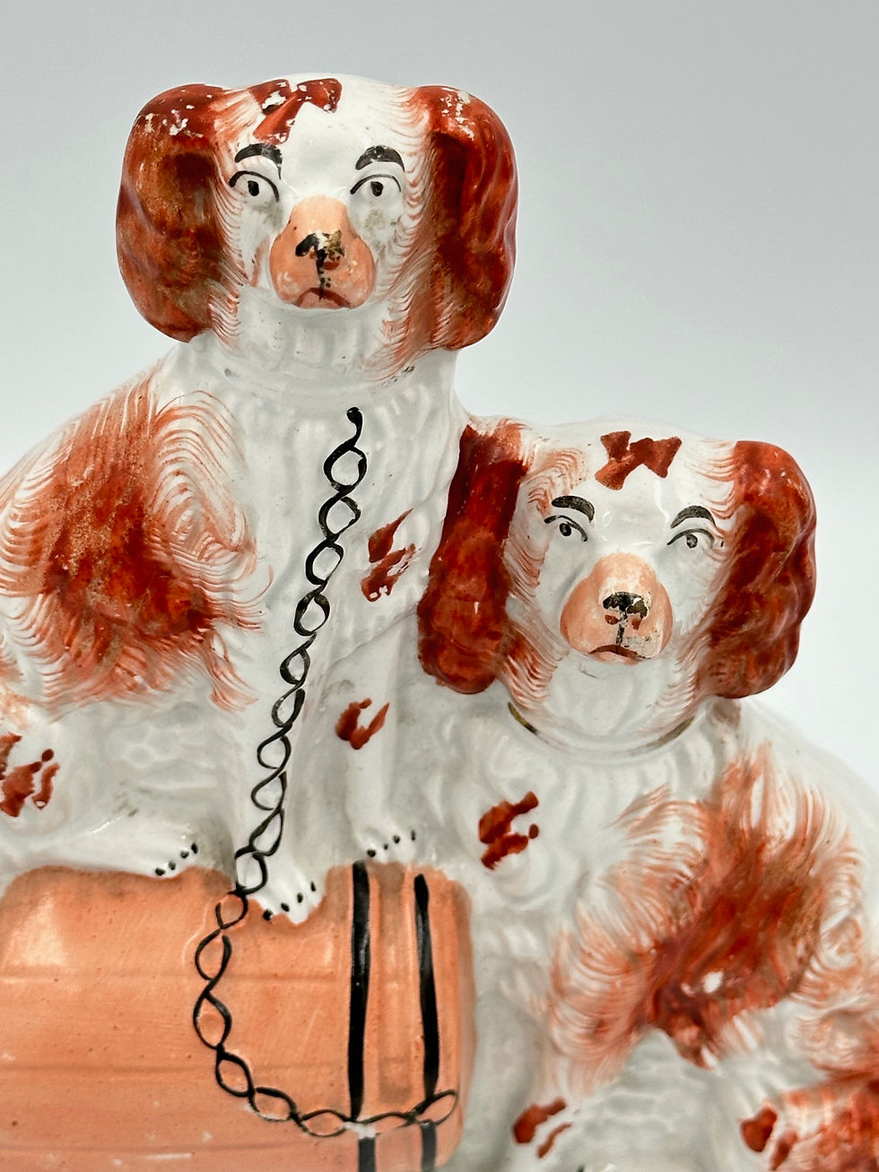 Thumbnail: Two Staffordshire Cavalier King Charles Spaniels & a Barrel c. 1860s