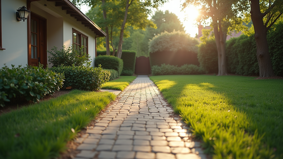 Eye-level view of a well-maintained defensible space around a home