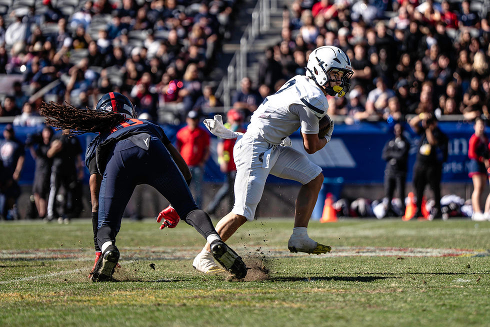Troy Jauregui rushing up the field against Centennial in 6A State Championship Game on Dec 6th, 2025. Thomas Guzman/Bamboo Sports Media