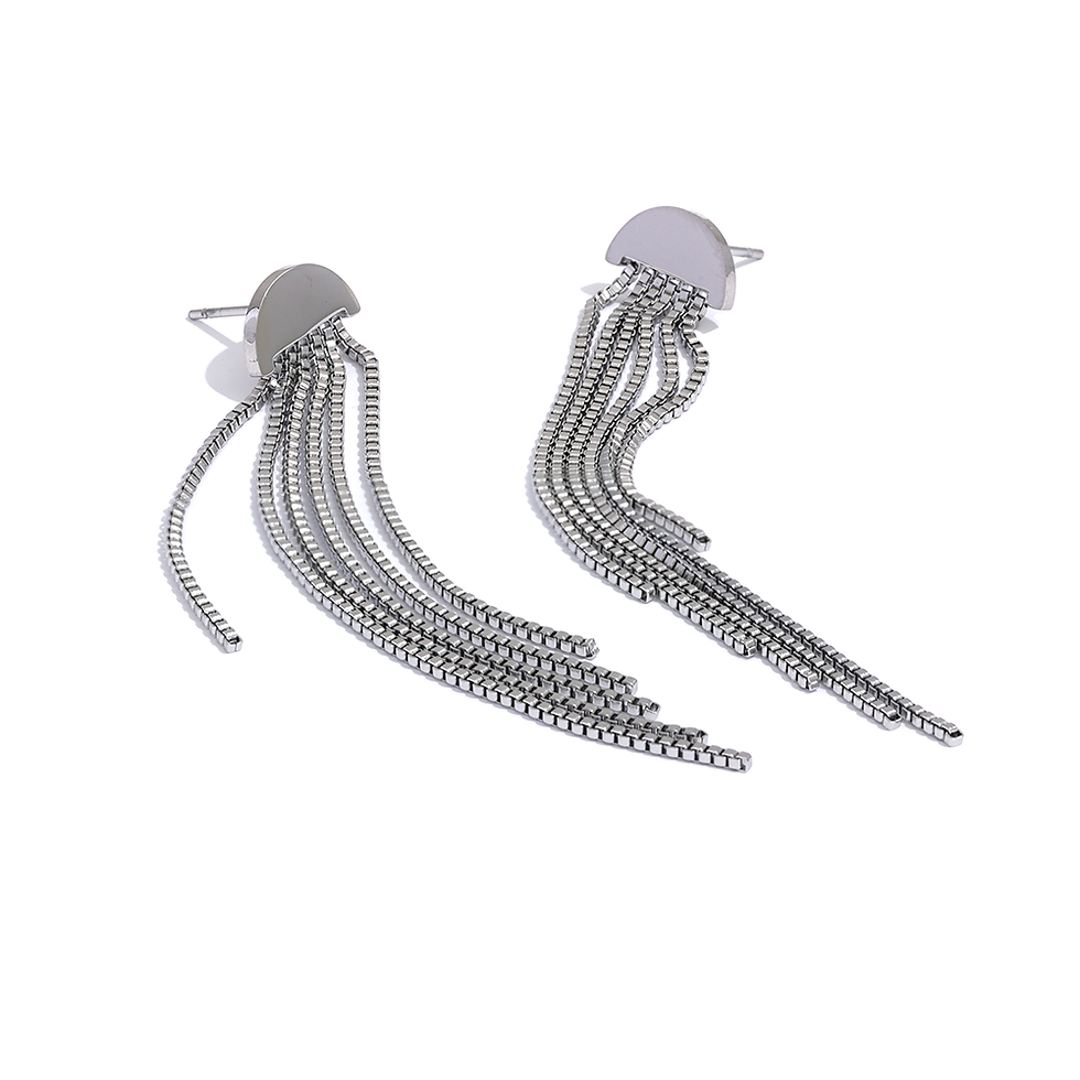 Thumbnail: Stainless Steel Long Tassel Drop Dangle Earrings