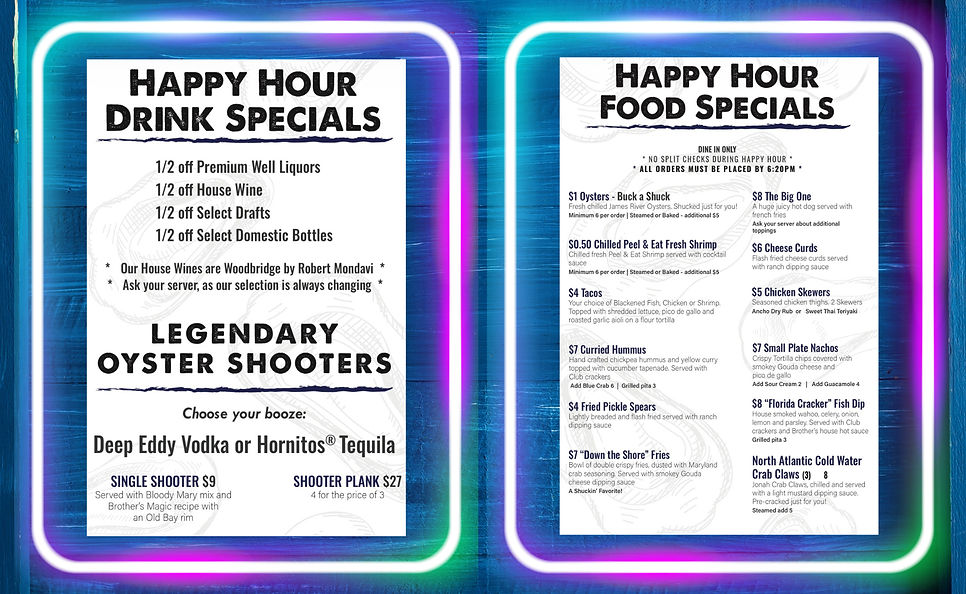 Best HApy Hour on Hilton Head - Daily from 3:30-6:30 at Brother Shucker's