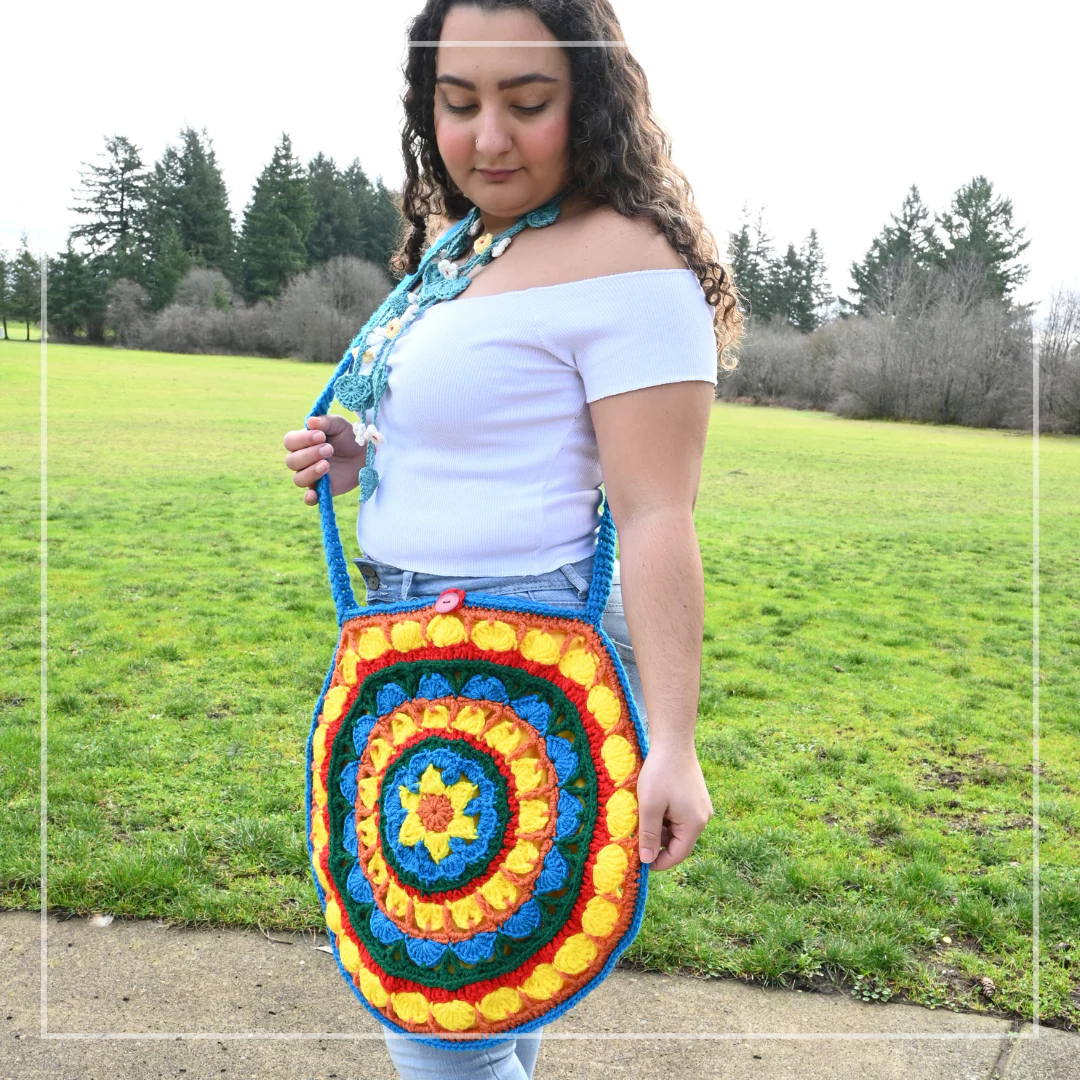 flower power mandala crochet tote bag