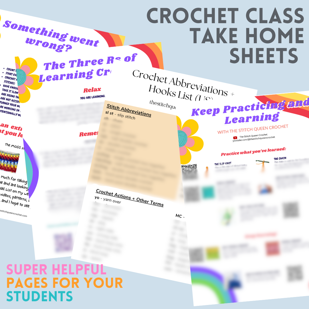 Beginner Crochet Class Take Home Sheets