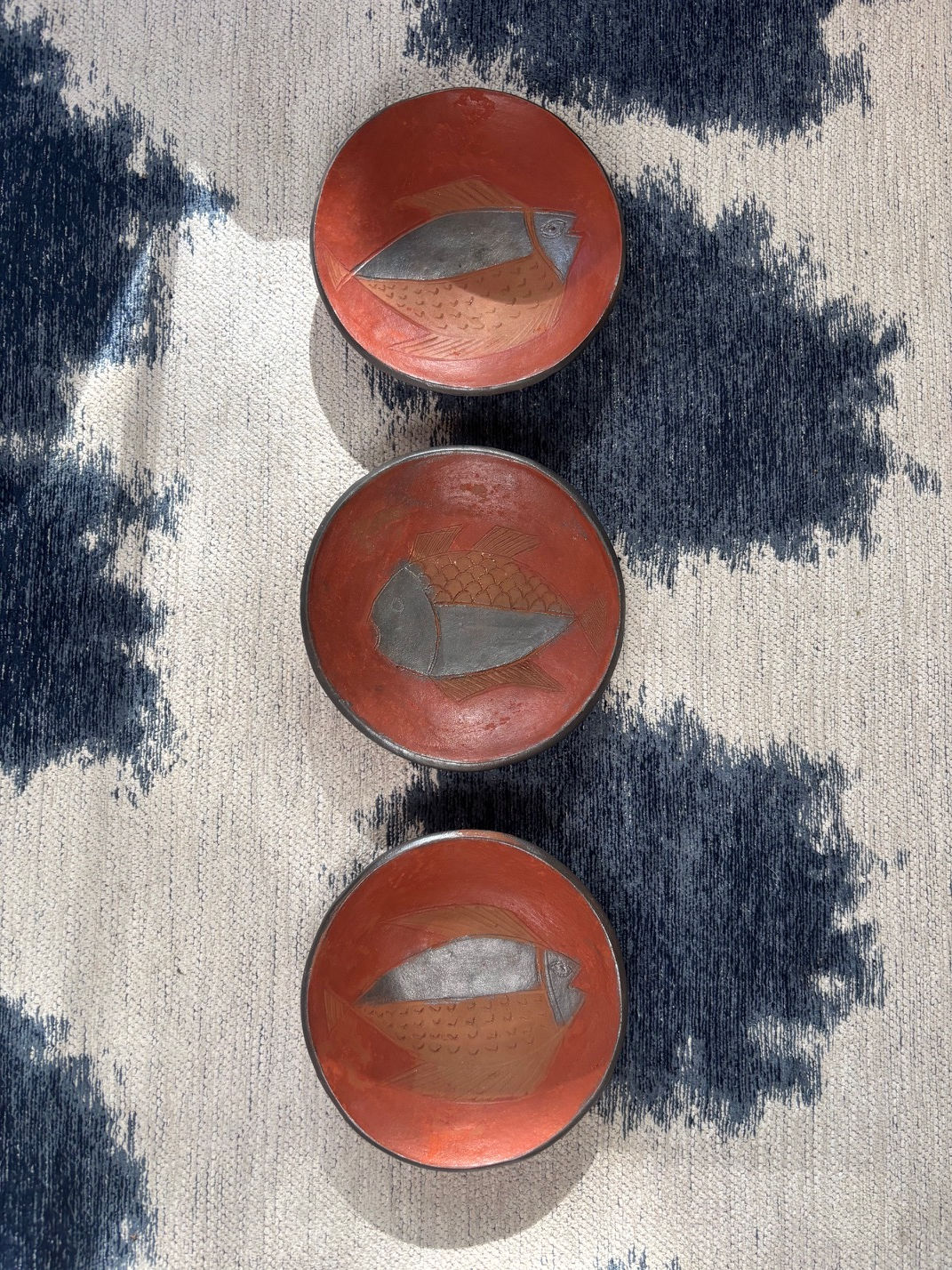 Set wandbordjes aardewerk vissen handgemaakt