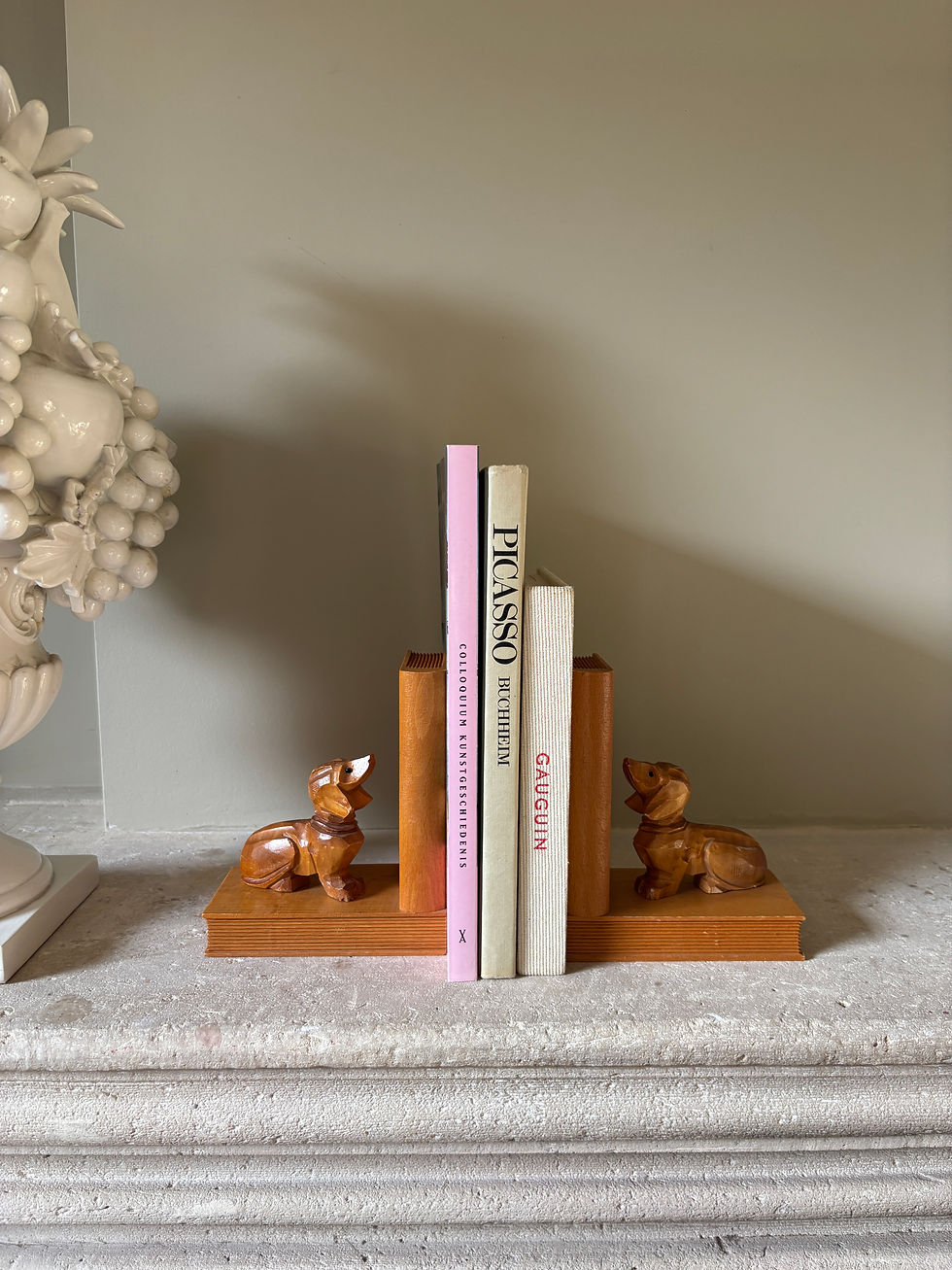 Thumbnail: Vintage boekensteunen hondjes hout