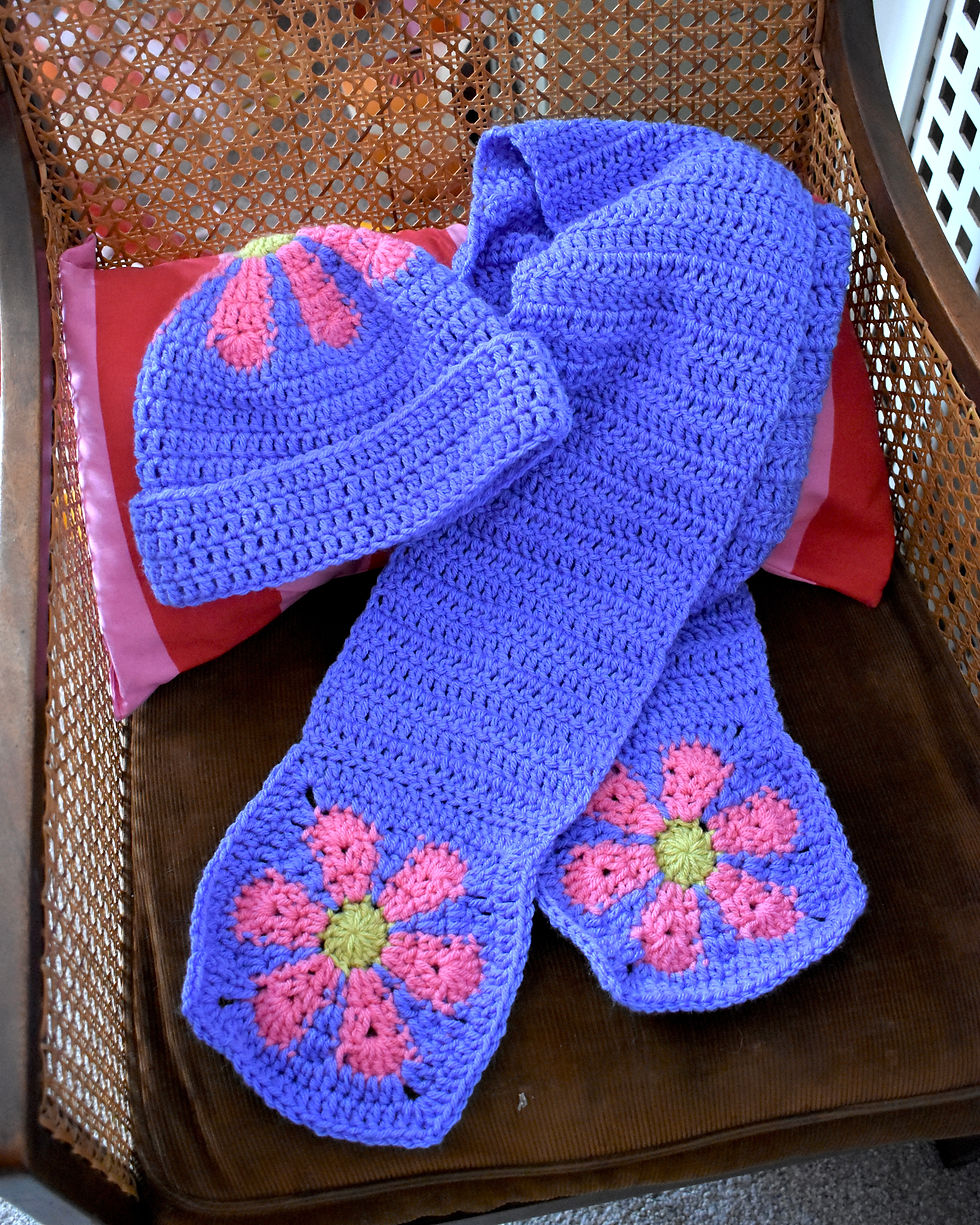 Thumbnail: Retro flower scarf- blue and pink