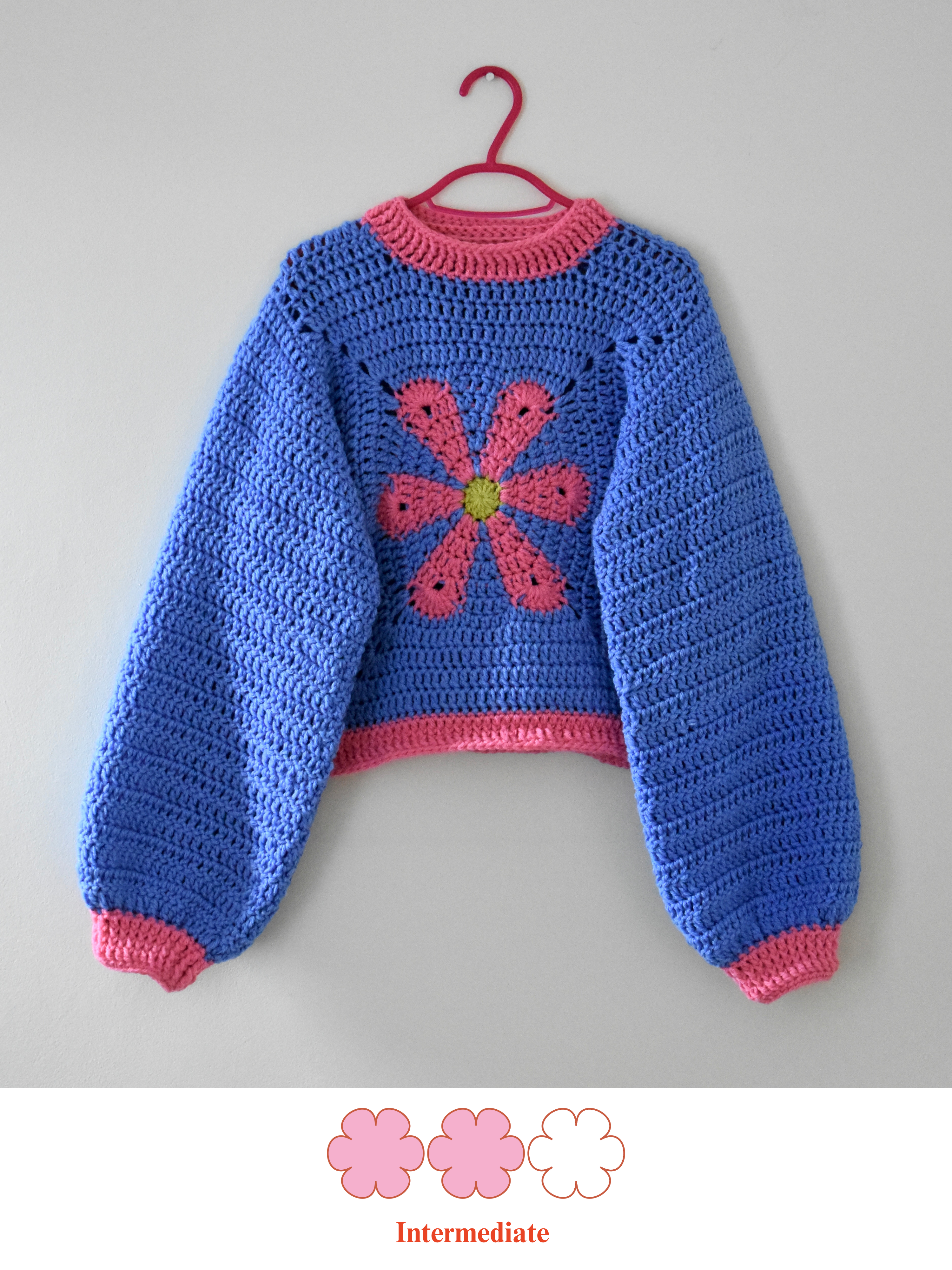 Retro flower chunky jumper- PDF pattern
