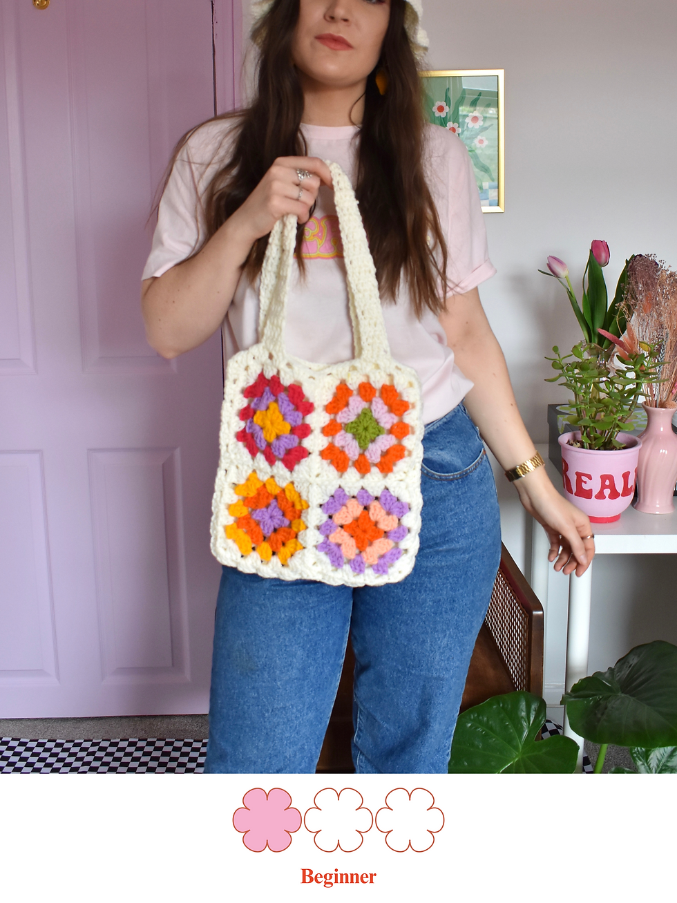 Crocheted granny squares tote bag- PDF pattern