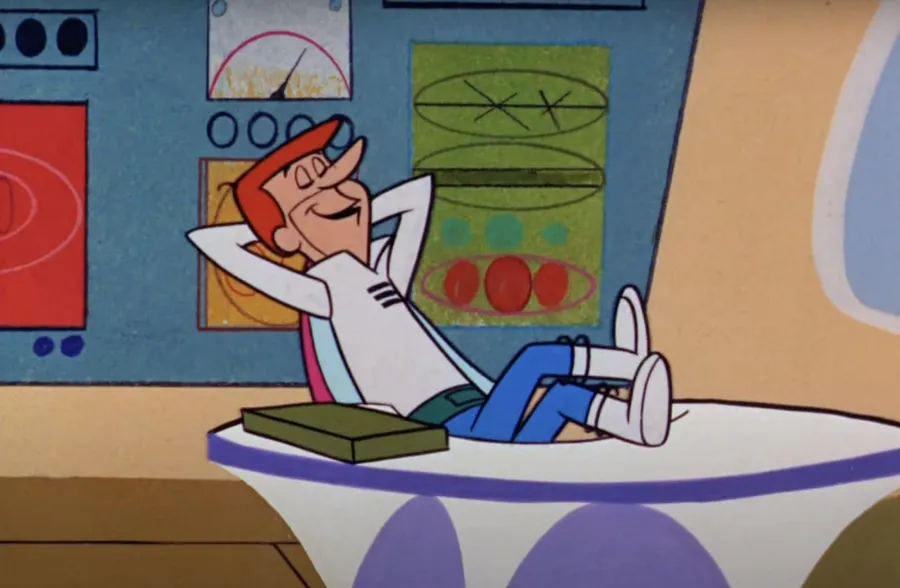 George Jetson leaning back at his space-age desk