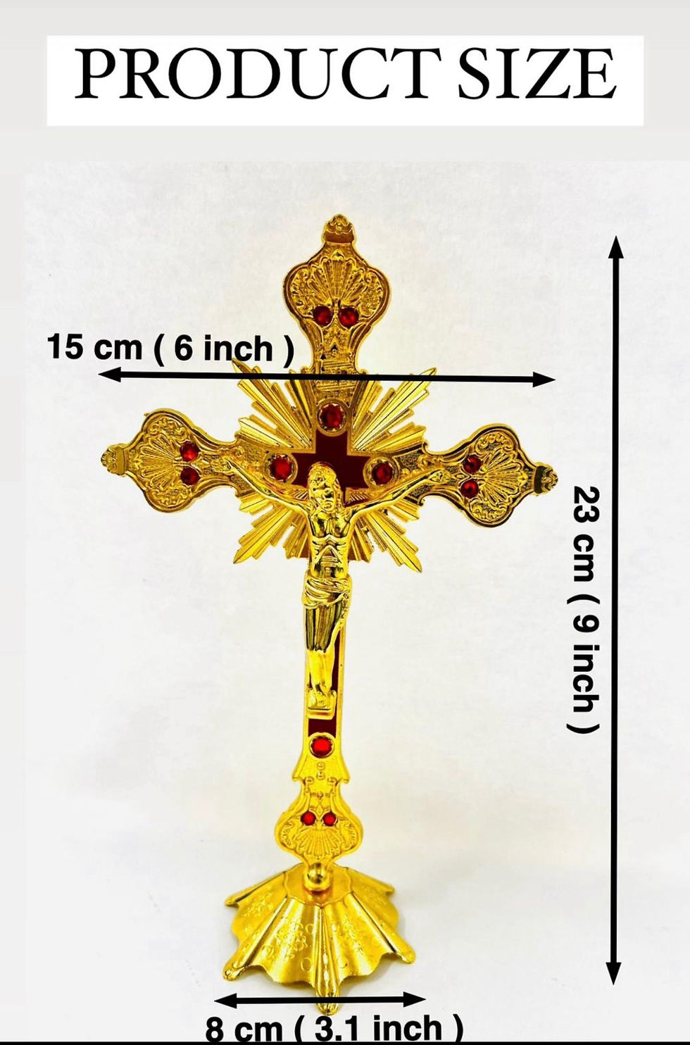 Thumbnail: CRUCIFIX- This Beautiful Catholic Standing Crucifix with 9 Inch Base.