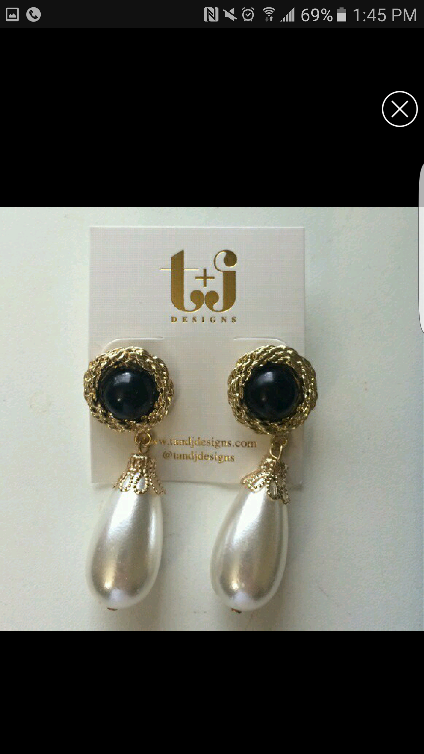 Black and 18k gold plated teardrop earrings