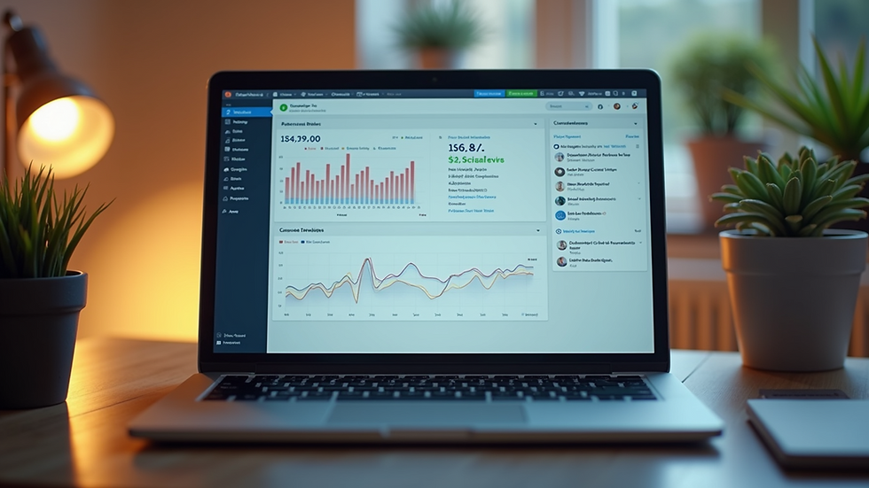 Eye-level view of a laptop screen showing a social media dashboard
