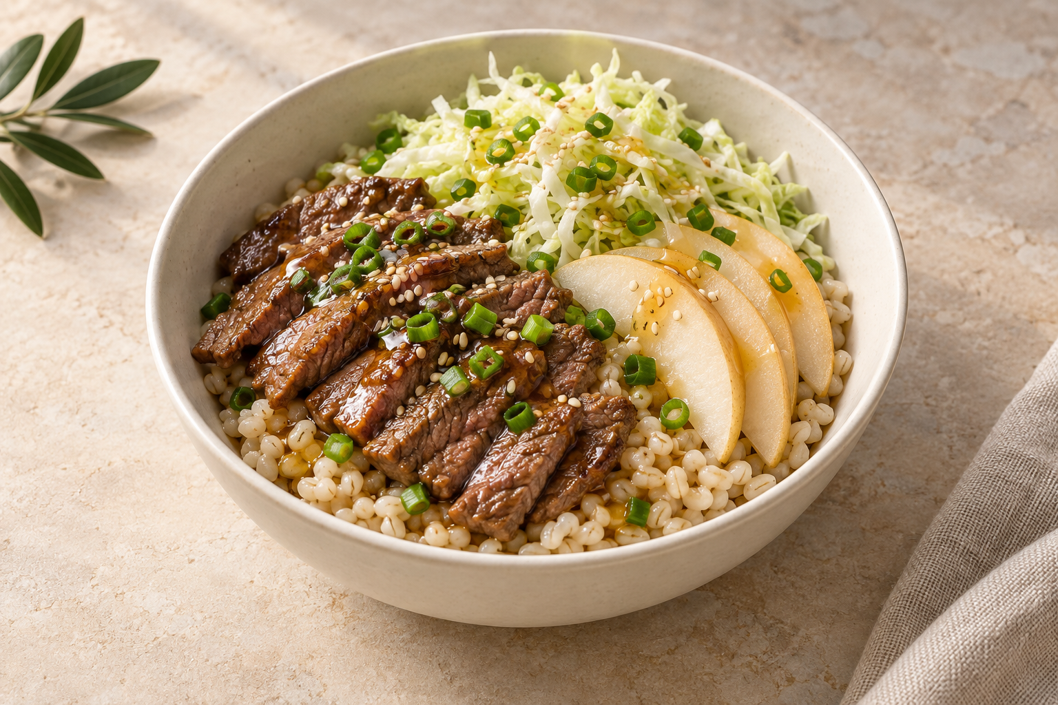 꿀간장 소고기 배 보리볼 / Honey Soy Beef and Pear Barley Bowl