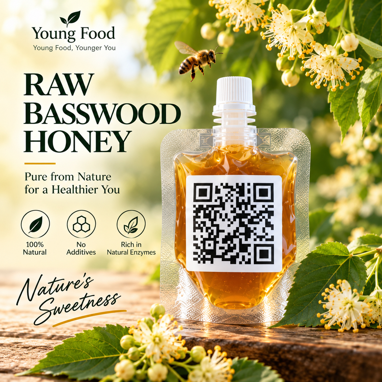 Young Food basswood honey sample pouch