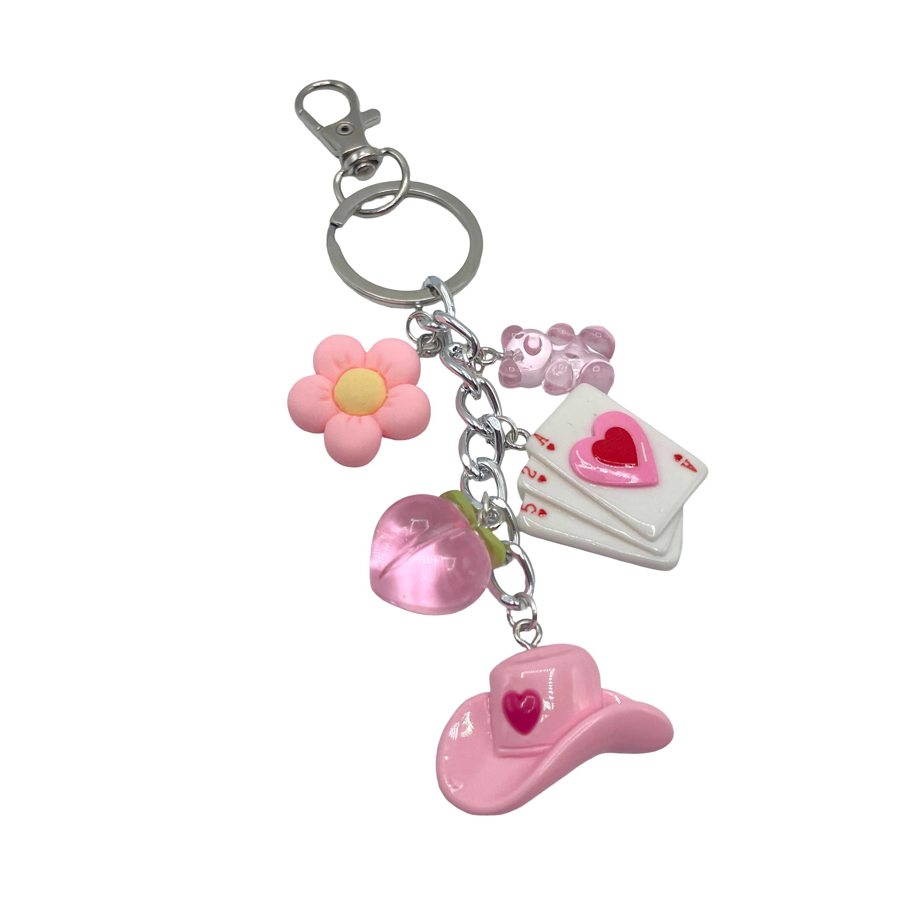 Porte-Clés Argenté - Fleur Nounours Cartes Pêche Chapeau