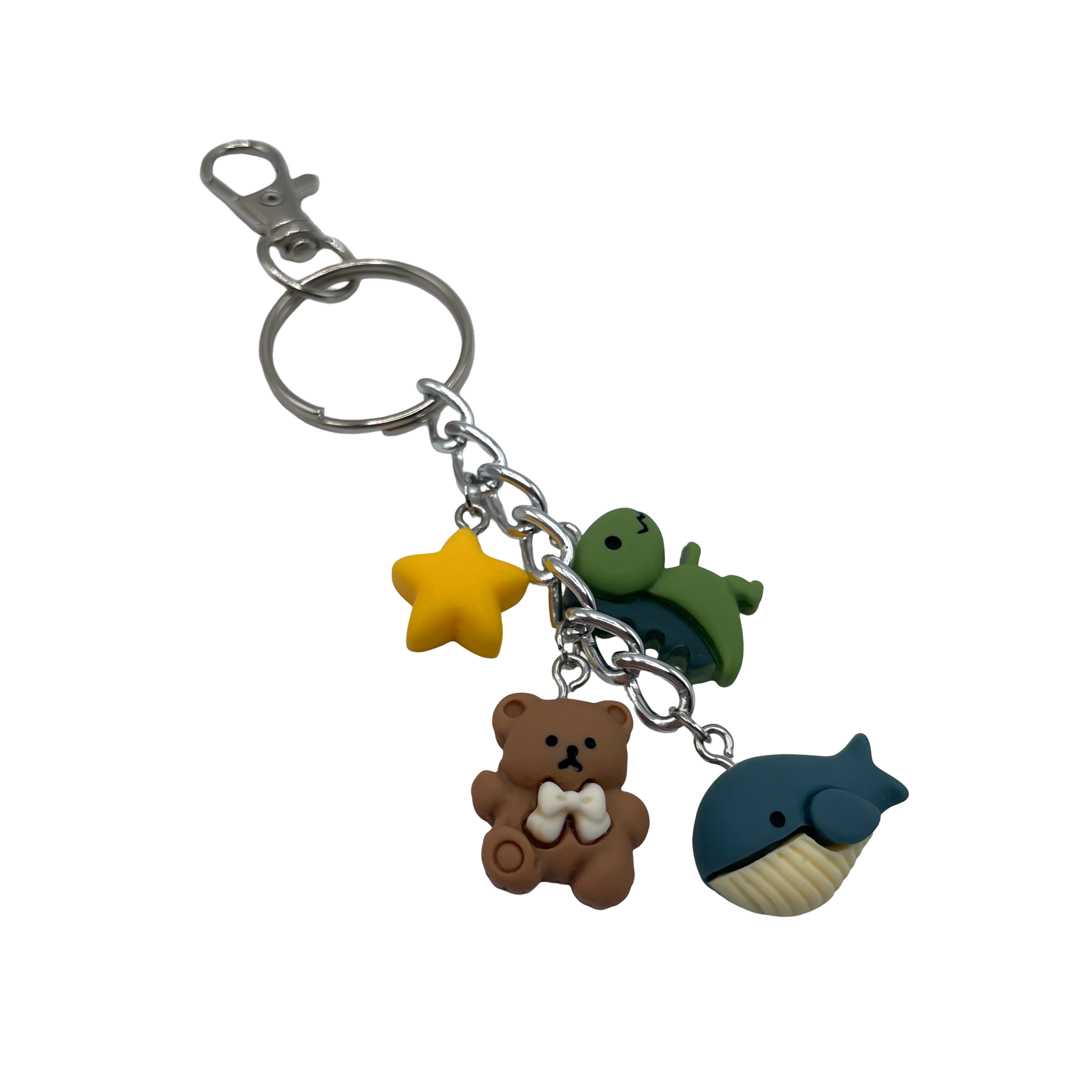 Porte-Clés Argenté - Étoile Dinosaures Ours Baleine