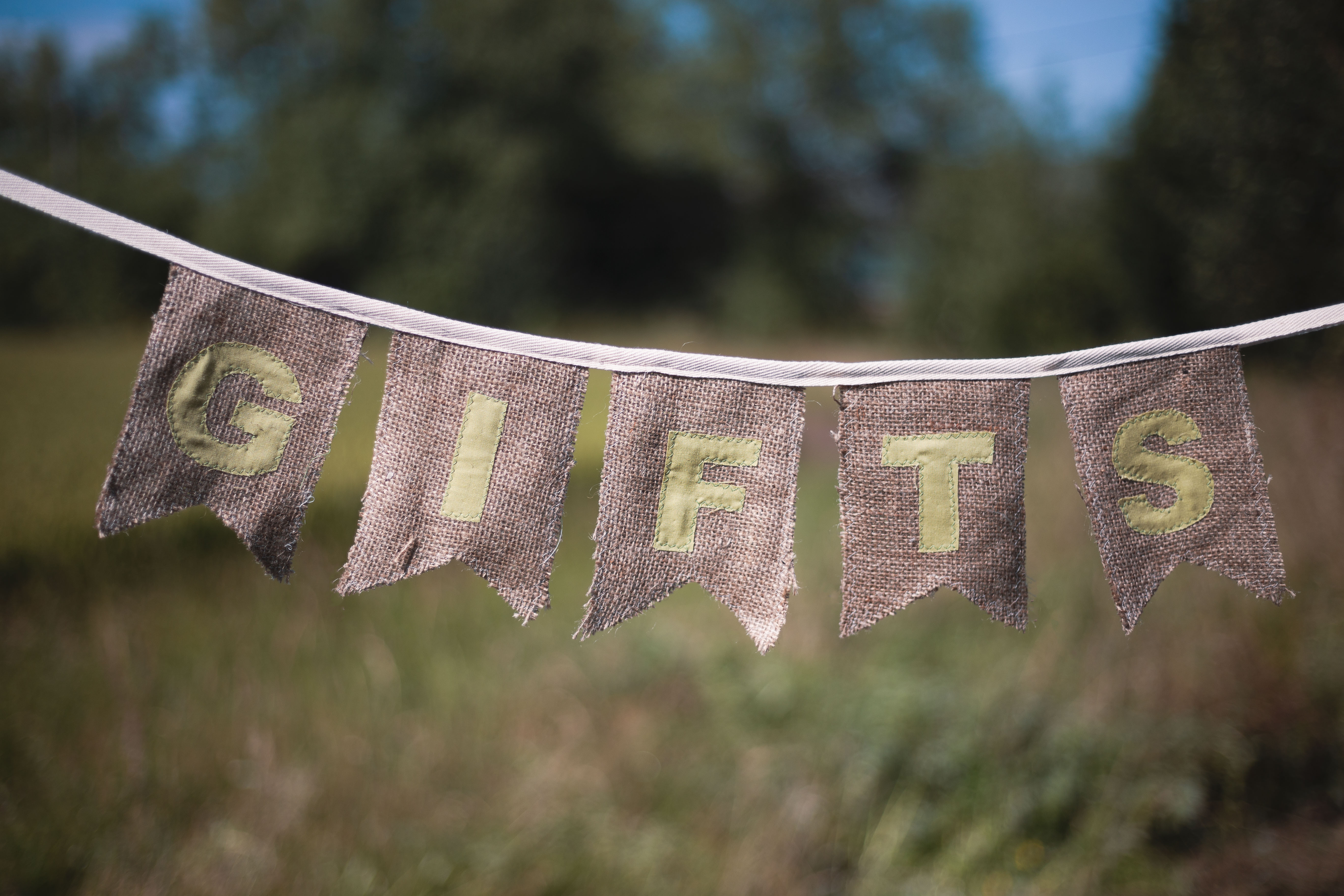 Green "Gifts" Hessian Bunting