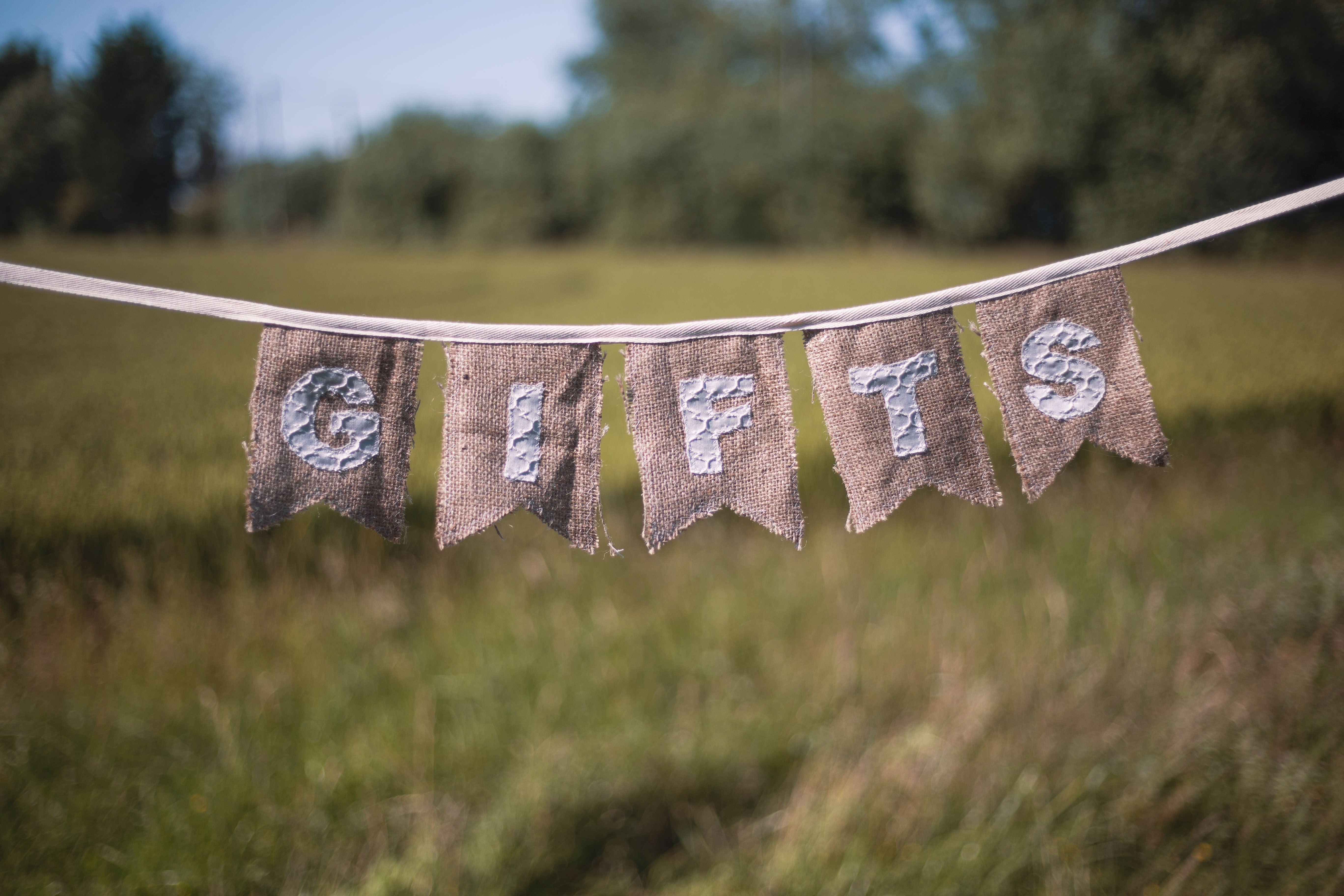 Silver Hessian "Gifts" Bunting