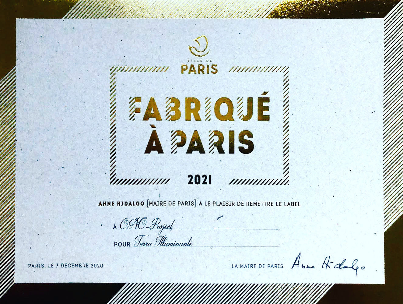 Fabriqué à Paris certificate, 2021