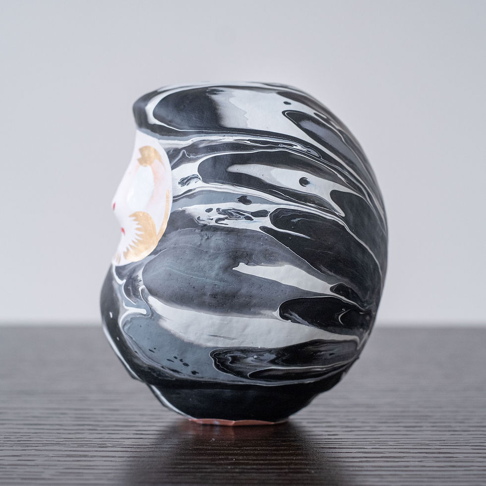 Thumbnail: Happy Daruma [Once in a Lifetime]（marble）　Black / Light ink / white