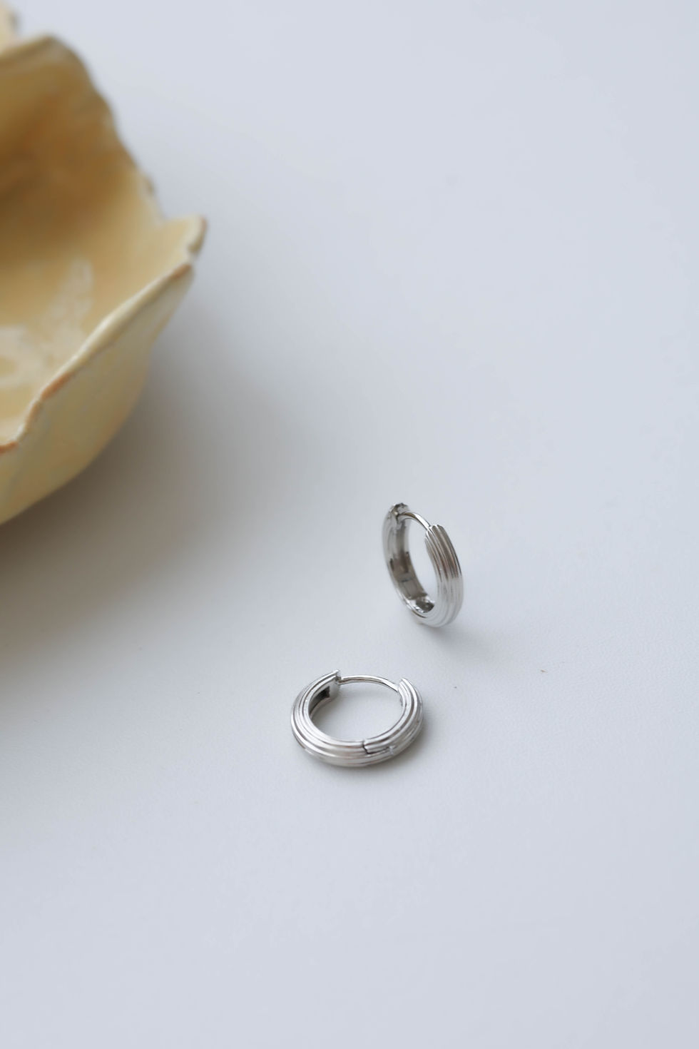 Thumbnail: Linear Texture Hoops in silver