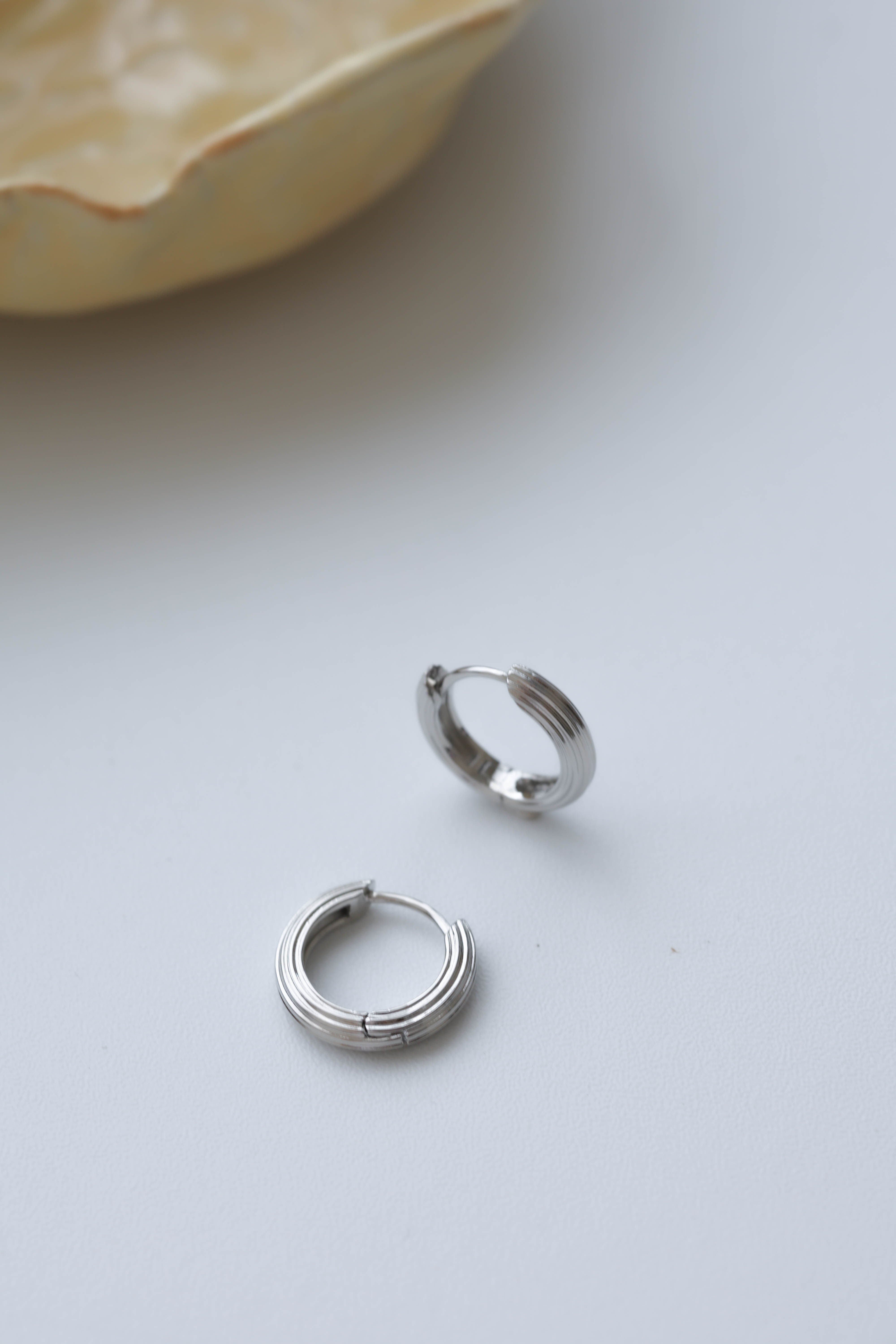 Linear Texture Hoops in silver