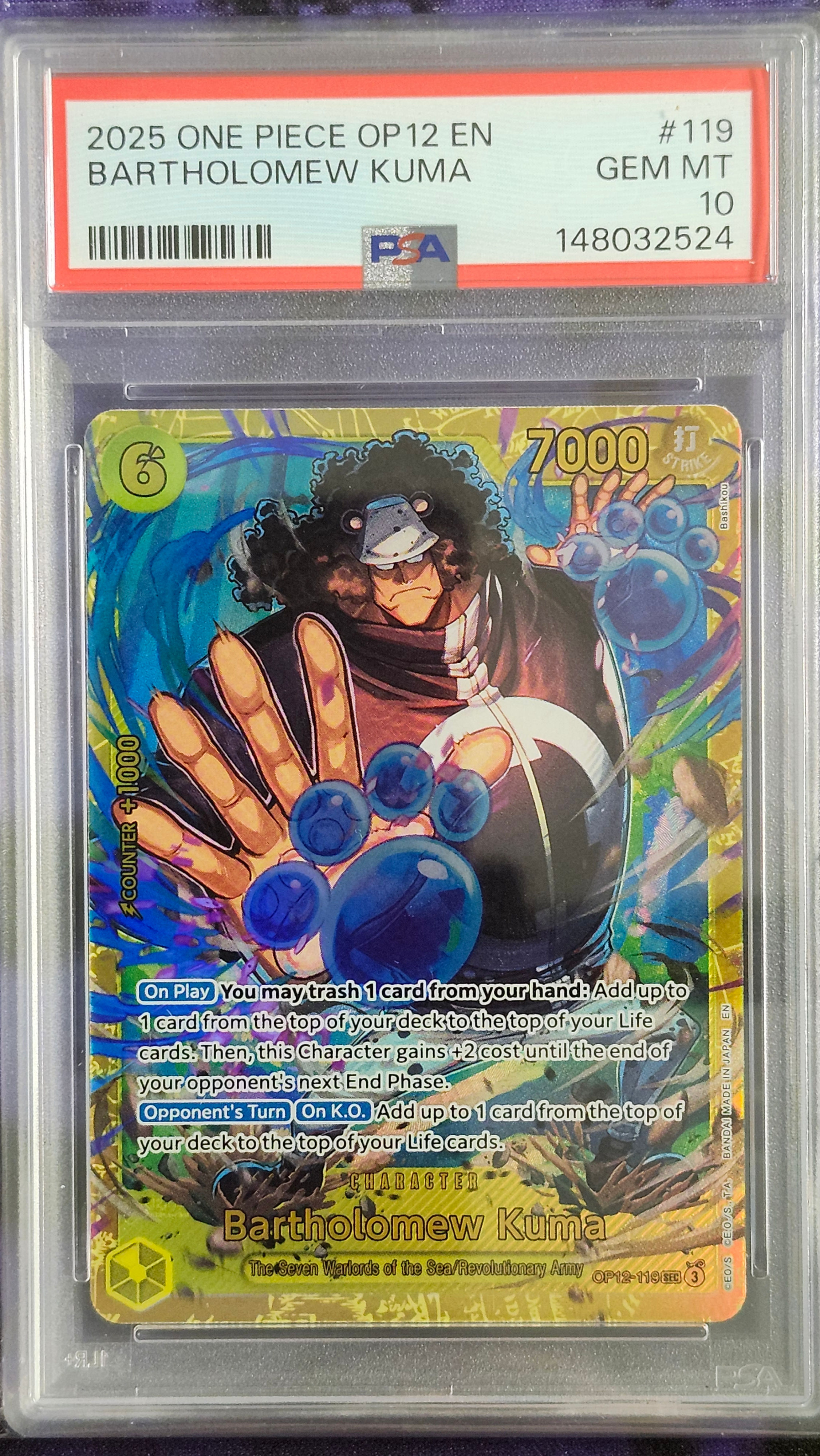 One Piece PSA 10 Bartholomew Kuma 119 OP12 Legacy of the Master
