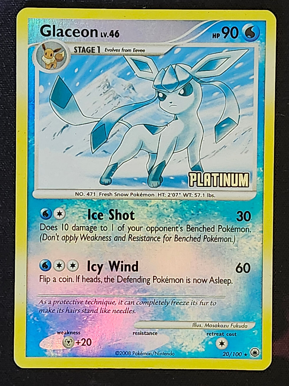 Thumbnail: Pokemon Glaceon 20/100 (MP) Platinum Burger King Promo Reverse Holo BKP