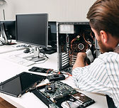 Broken computer disassembling, close-up.