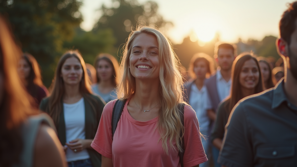 Wide angle view of a community gathering focused on mental health awareness