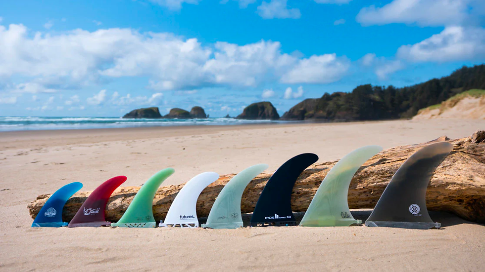 a line up of different sized surf fins