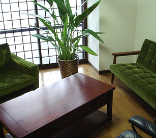 ソファと机と観葉植物がある面接室