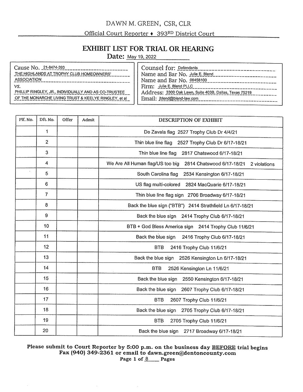 Our Exhibit List for TI Pg1