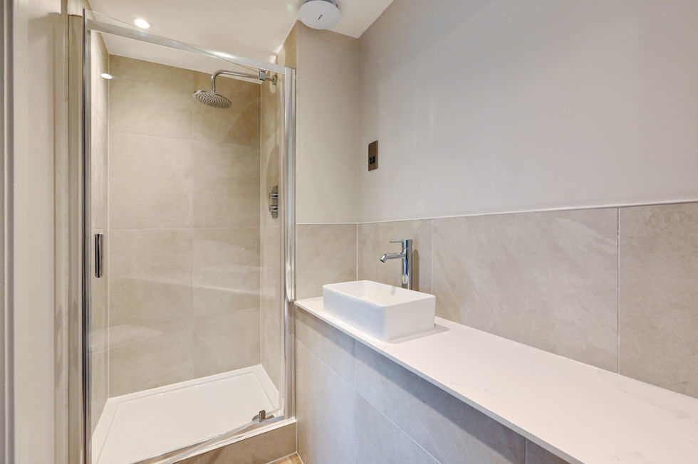 Beautiful Refurbishment Langbourne Modern and Sleek Bathroom with Marble Tiles and Shower