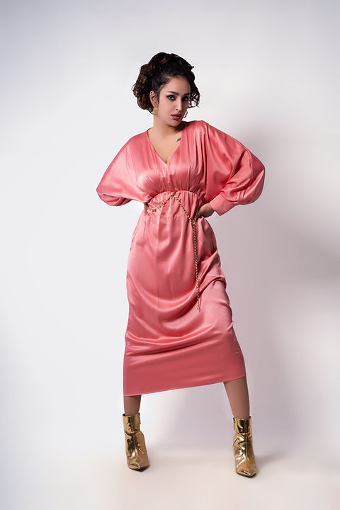 satin dress with chain belt Chain Belt Satin Dress