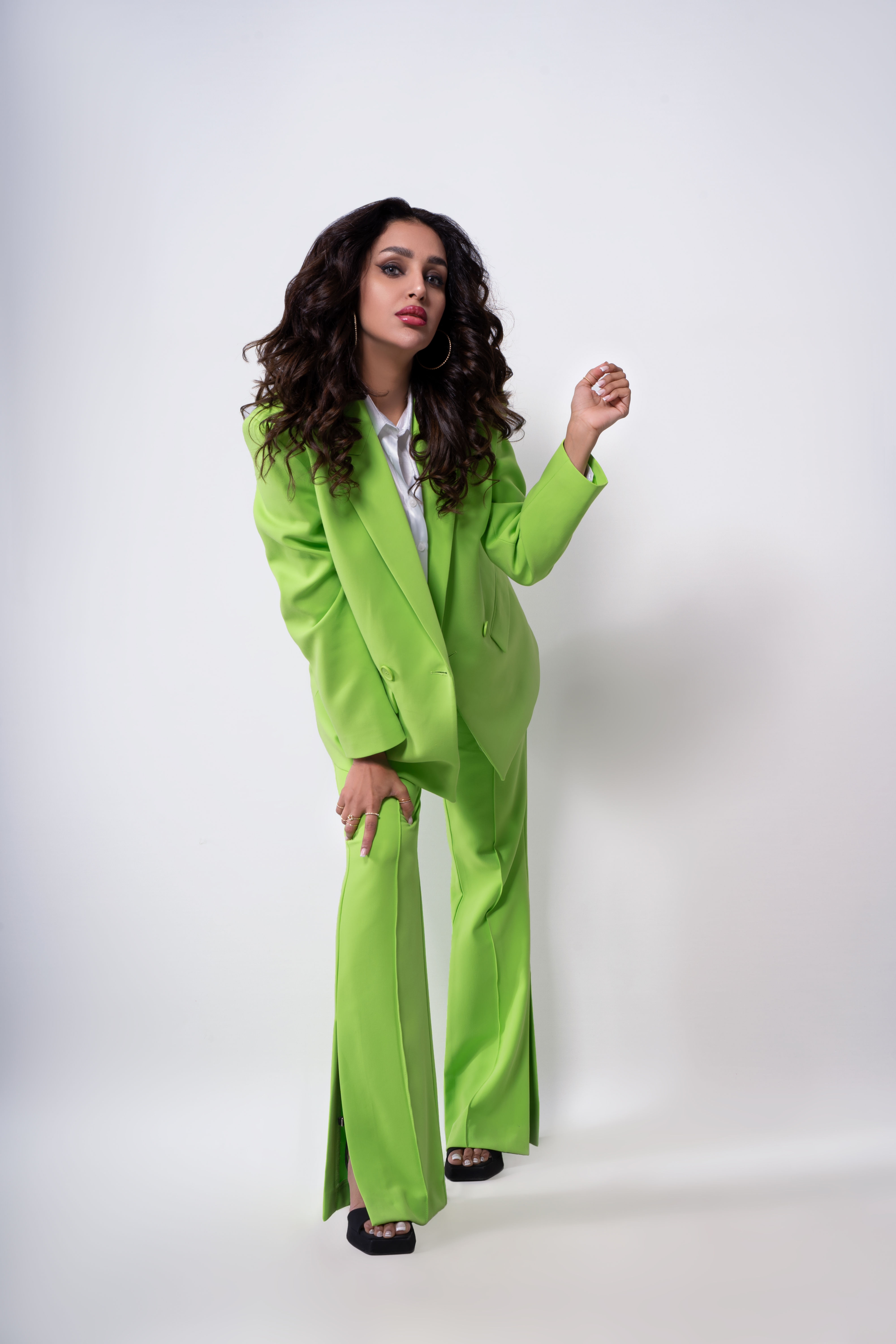 Slit Flared Trousers - Apple Green