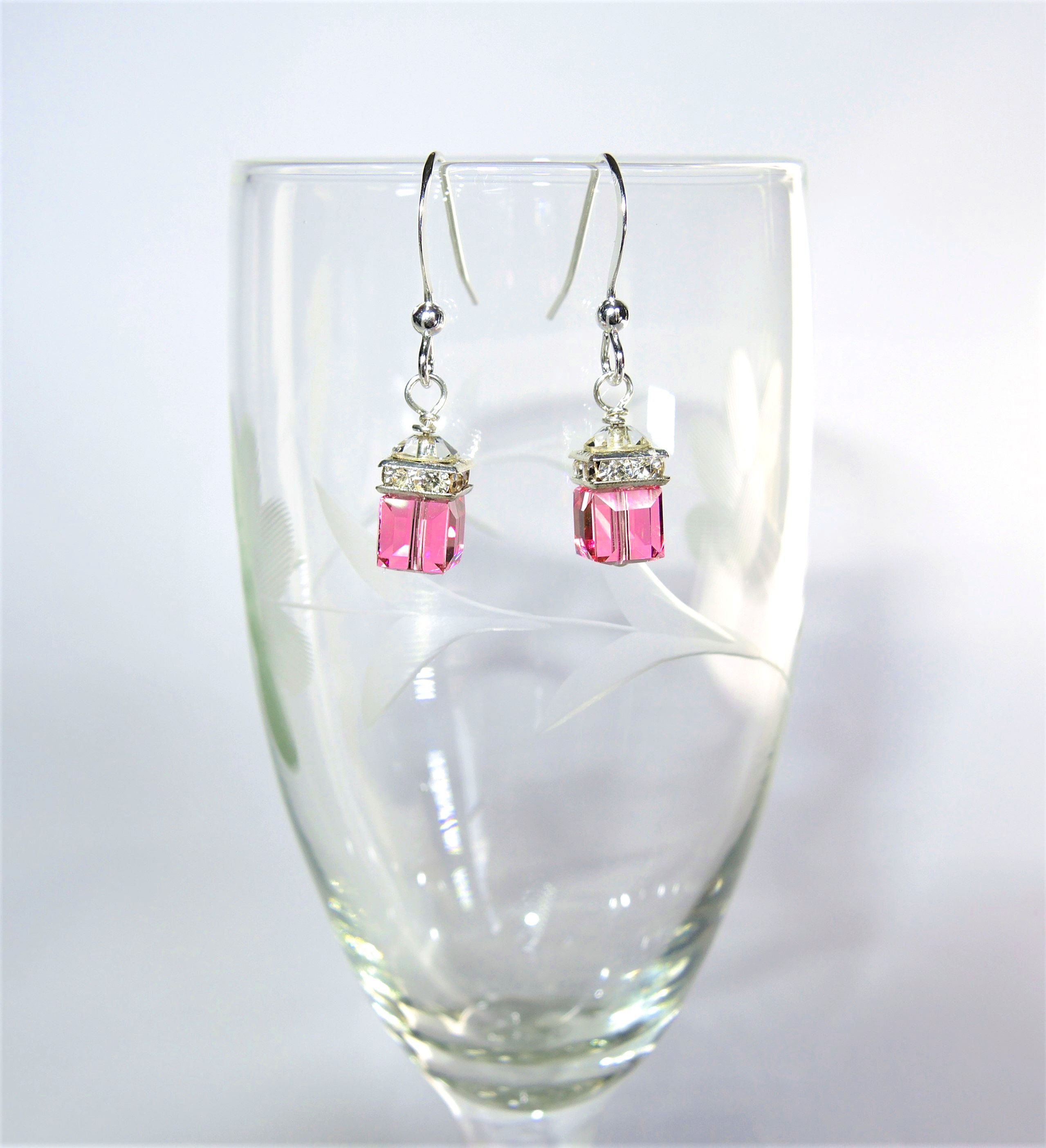 Small Crystal Cube Earrings - Rose