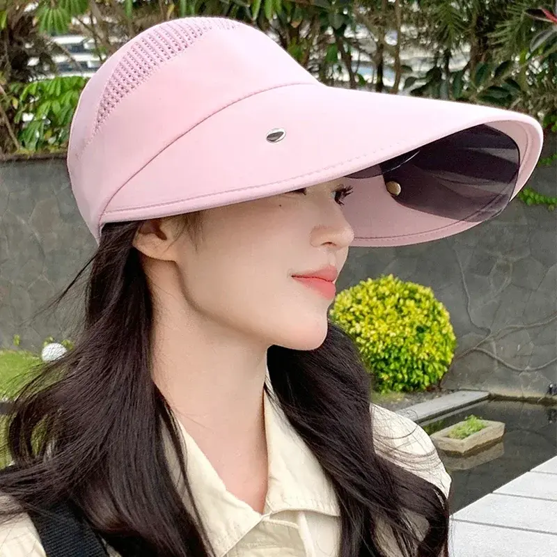 Thumbnail: UV Protection Sun Hat with Face Shield Women Summer Sunshade Hats Empty Top Casq